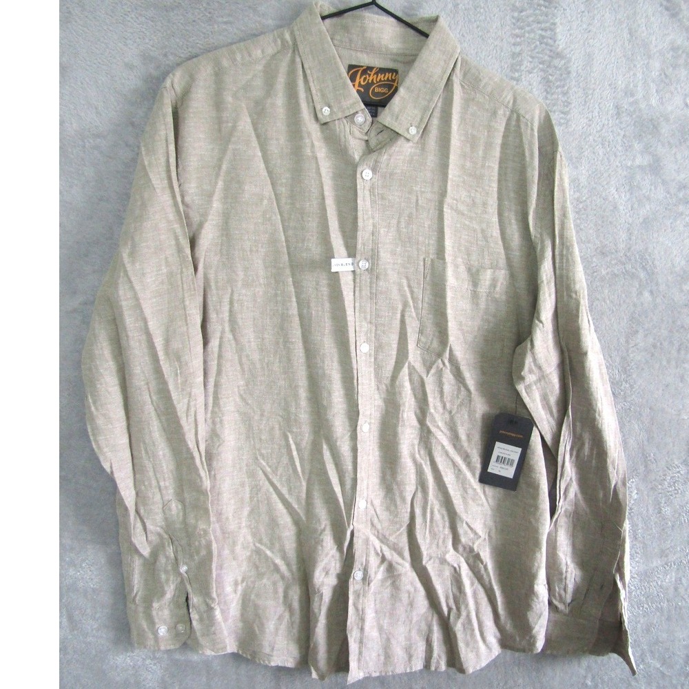 Johnny Bigg Men's Biscuit Linen Blend Long Sleeve Button Down Shirt XL